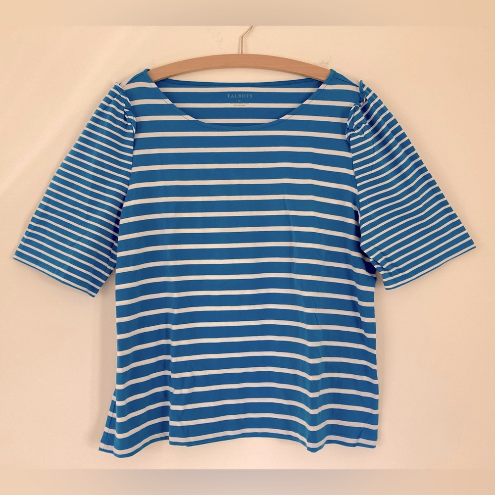 New! Talbots blue white stripe cotton blend t shirt top size XL NWOT